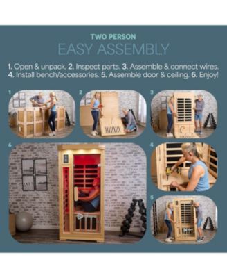 Rejuvacure Low-EMF 1-Person Infrared Sauna – Indoor Wooden Sauna with Tempered Glass Door, Carbon Fiber Heaters, Chromotherapy & Bluetooth