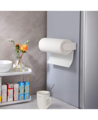  11.2"×1.8"×4.3" with 1.2"  Adhesive Paper Towel Holder Under Cabinet - Stainless Steel Paper Towel Rack Stick on Wall Mount for Kitchen, White
