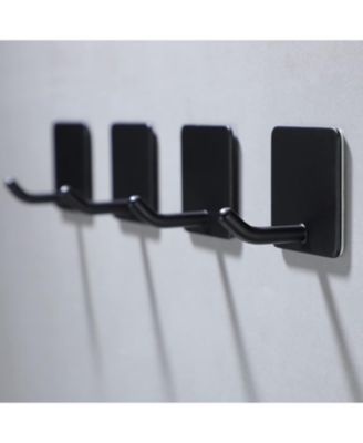 Adhesive Towel Hooks - 4 Pack Towel Hooks for Hanging Robes Coat Hooks Stick on Wall Hooks Stainless Steel, Matte Black