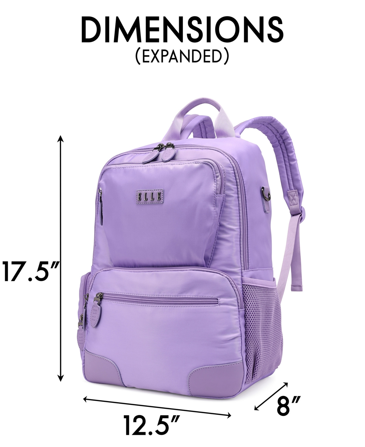 Elle Voyage 17.5" Twill And Faux Leather Backpack In Purple