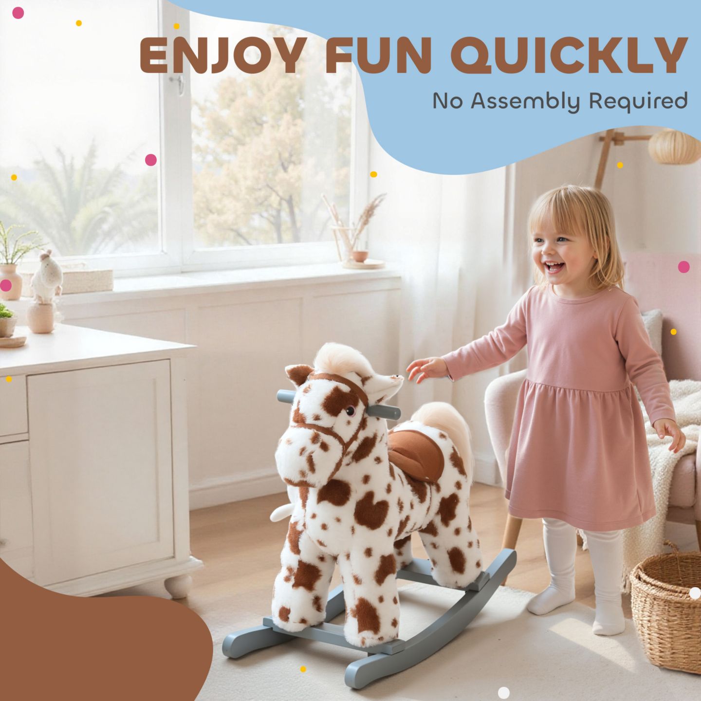 Детская игрушка Qaba Rocking Horse with Interactive Sounds & Rabbit Toy, 28" L, 88 lbs. Capacity, от 1 года, цвет: Коричневый — фото 9
