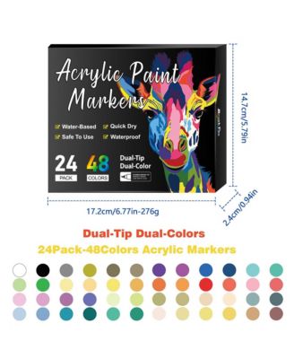 Dual Tip Acrylic Paint Markers, 48 Quick-Dry Water-Based Colors for Rock, Ceramic, Wood, Canvas & Plastic DIY Crafts