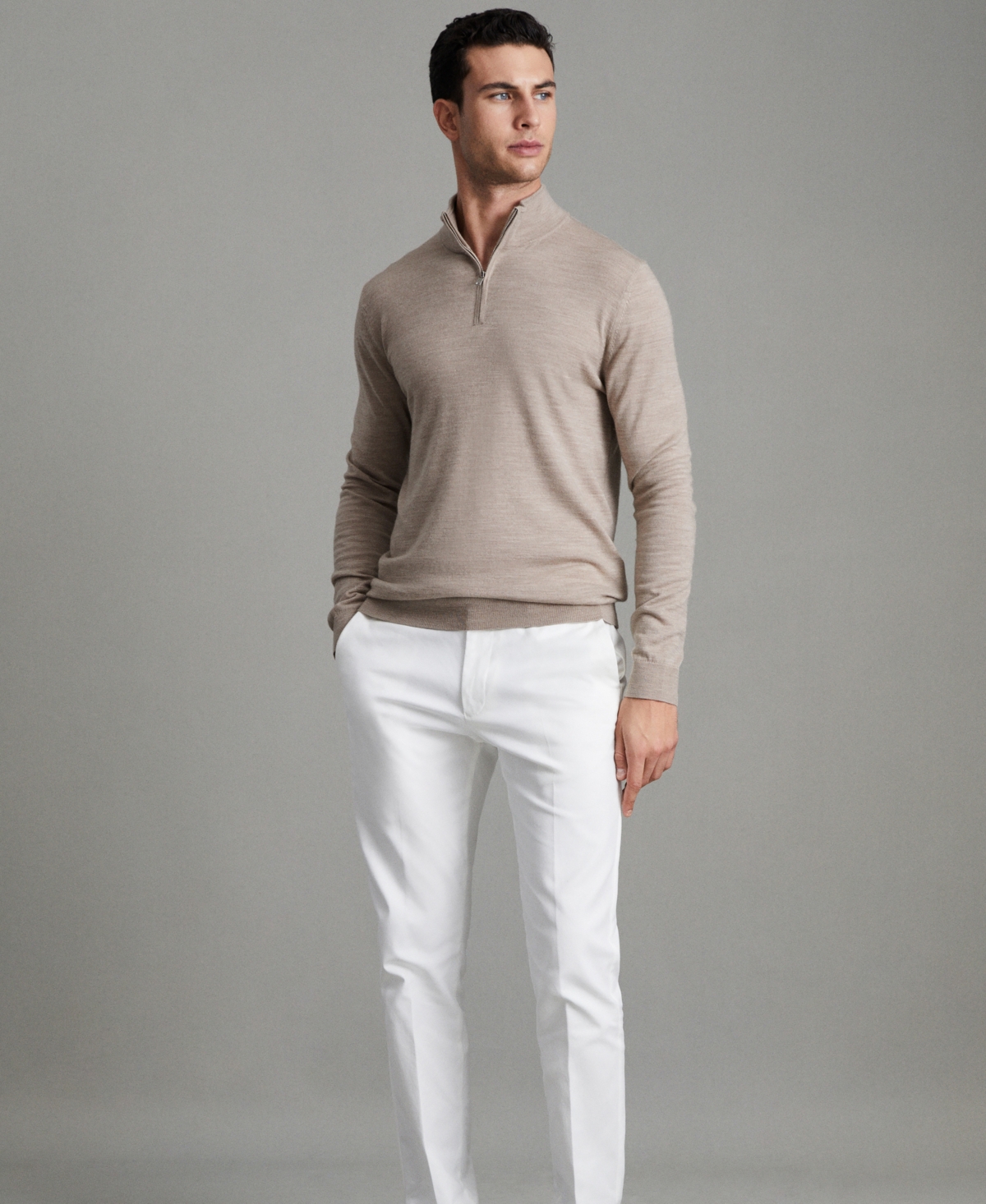 Reiss Men's Merino Wool Half-zip Funnel Neck Sweater In Gray