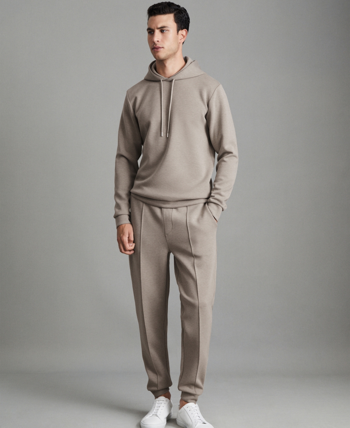 Reiss Men's Interlock Jersey Drawstring Hoodie In Brown