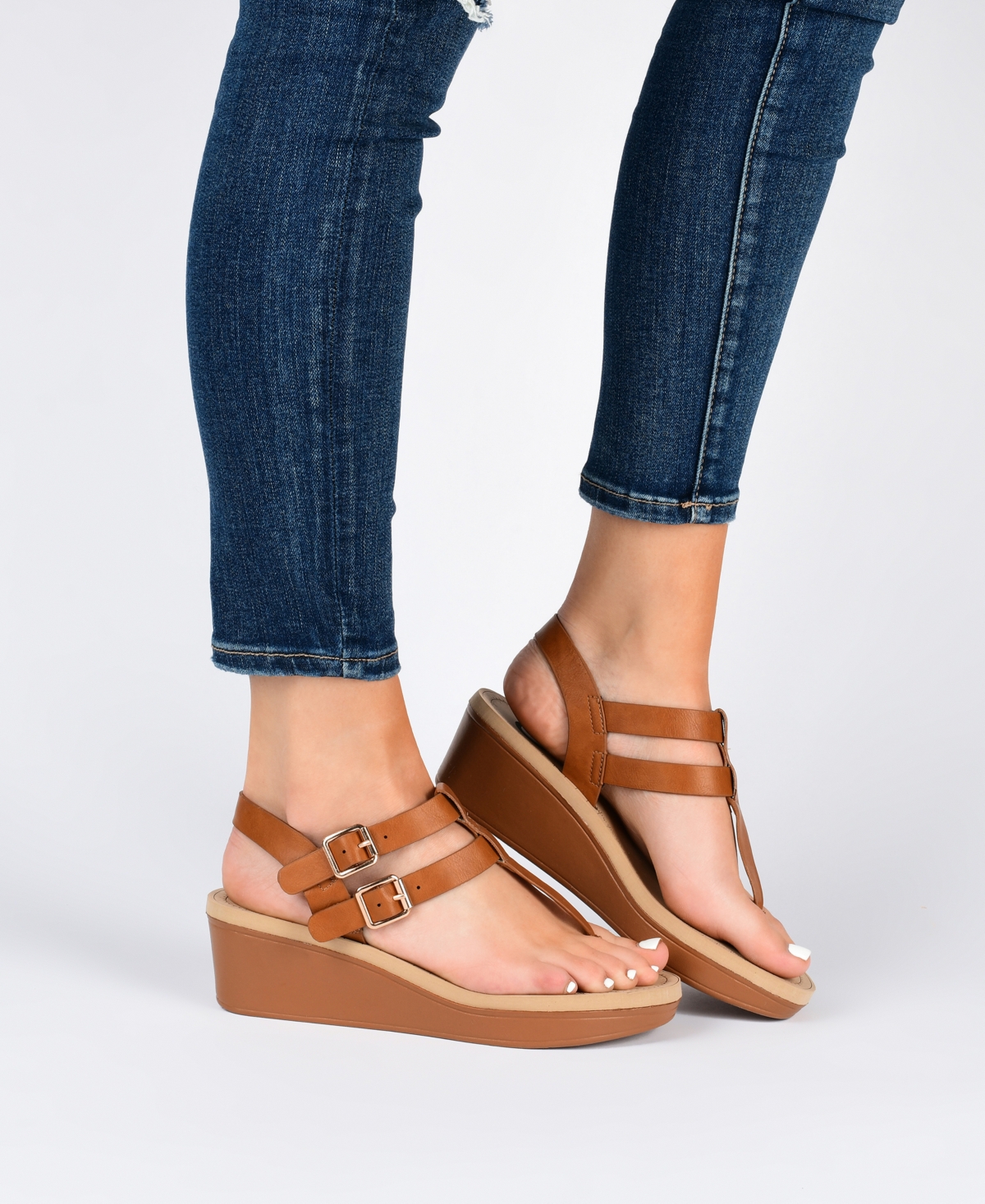 Journee Collection Women's Bianca Double Buckle Platform Wedge Sandals