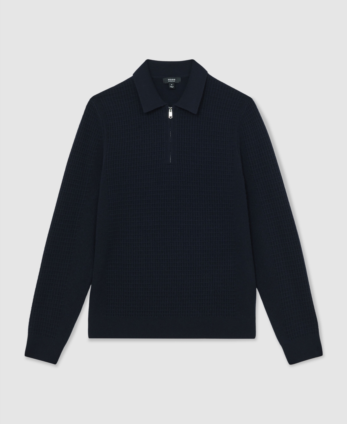 Reiss Men's Hamilton Wool Waffle-knit Half-zip Polo Shirt In Black
