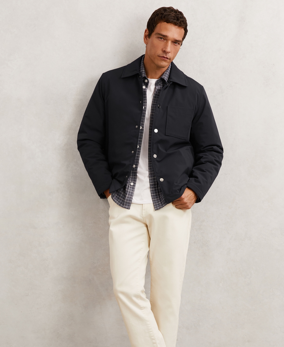 Reiss Men's Lightly-padded Patch-pocket Overshirt In Blue