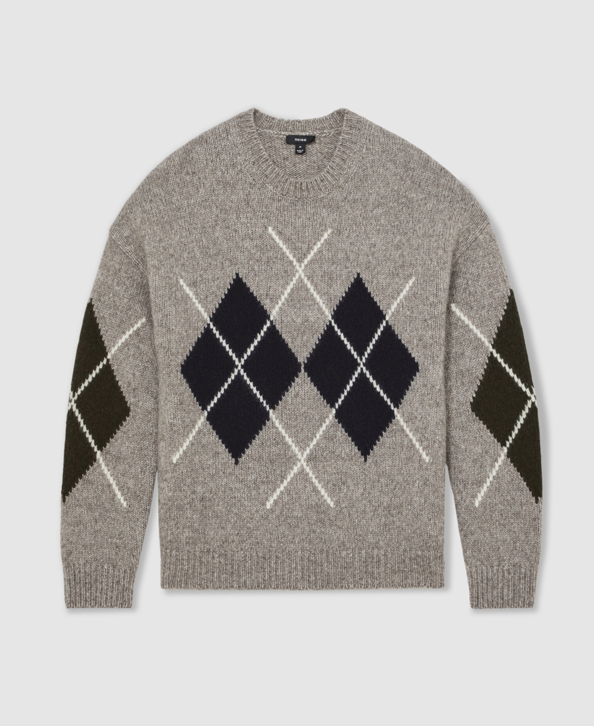 Reiss Men's Wool-Blend Crew-Neck Argyle Sweater