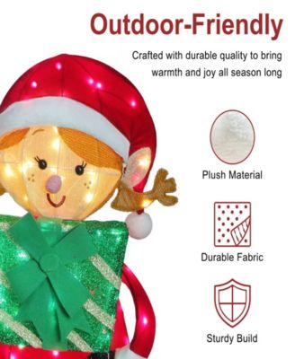 Elf Couple with Gift Boxes and Candy Cane, Set of 2