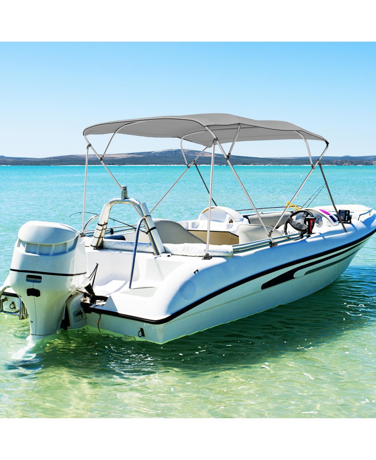 Skonyon 4-Bow Boat Bimini Top Sun Shade Boat Canopy With Storage Boot.