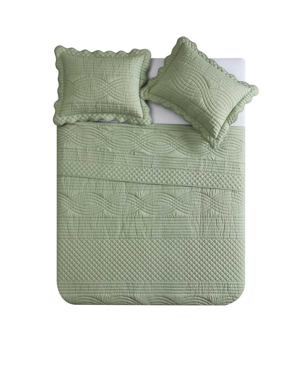 Vcny Home Scallop Microfiber 3-pc. Quilt Set, Full/queen In Green