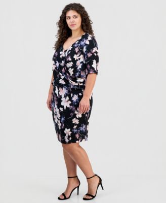 Plus Size Printed Faux-Wrap Sheath Dress