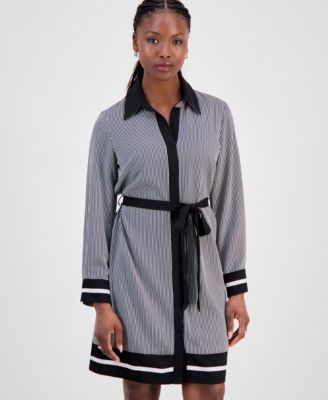 Petite Border-Print Belted Dress