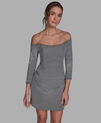 Women's Stripe Ottoman Off Shoulder Sheath Dress