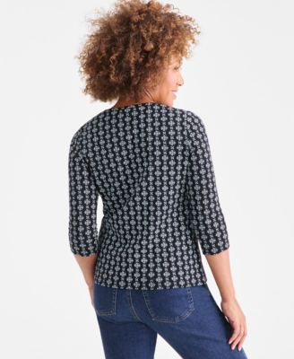 Women's Printed 3/4-Sleeve Henley Top, Macy's Exclusive