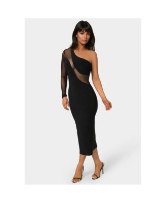 Women's One Shoulder Mesh Insert Midi Dress