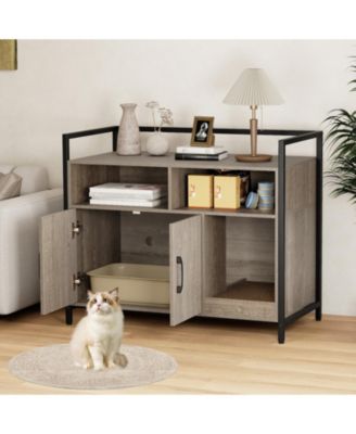 Cat Litter Box Enclosure w/ Storage Compartments Removable Scratching Board