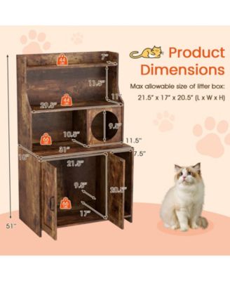 Large Wooden Cat Litter Box Enclosure w/ Storage Shelves Condo End Table