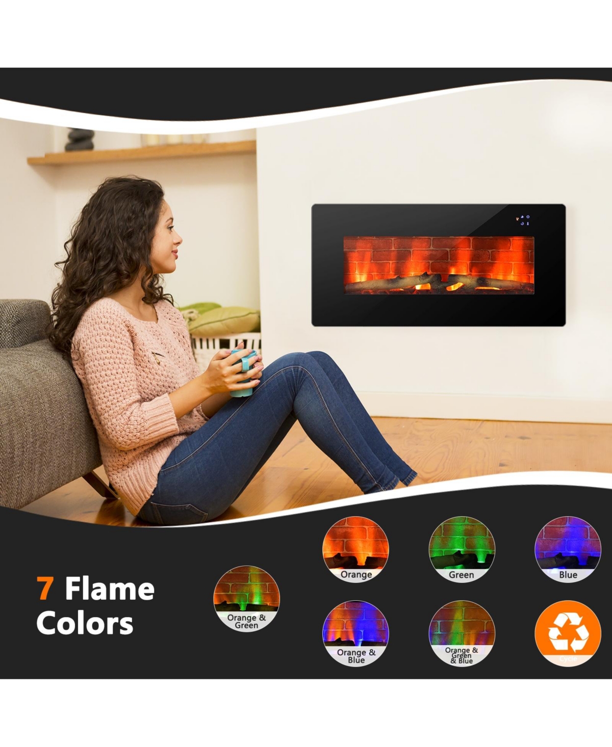 Sugift-36 Inch Electric Wall Mounted Freestanding Fireplace with Remote Control