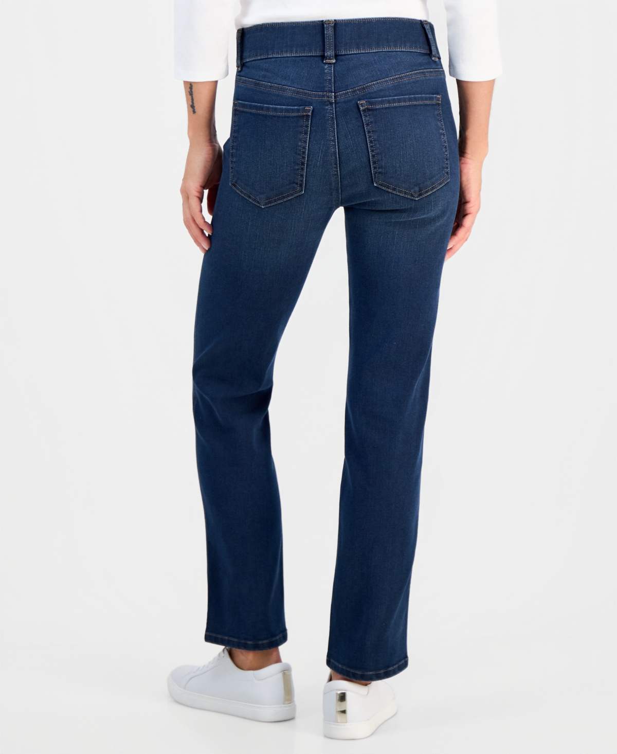 Style & Co Petite High-rise Pull-on Straight-leg Jeans, Macy's Exclusive In Blue
