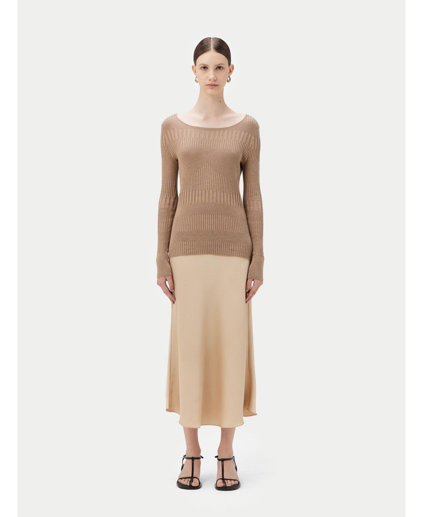 Женский свитер Gobi Cashmere Juniors' Ribbed Cotton Silk Cashmere Blend, цвет: Пастельный коричневый — фото 3