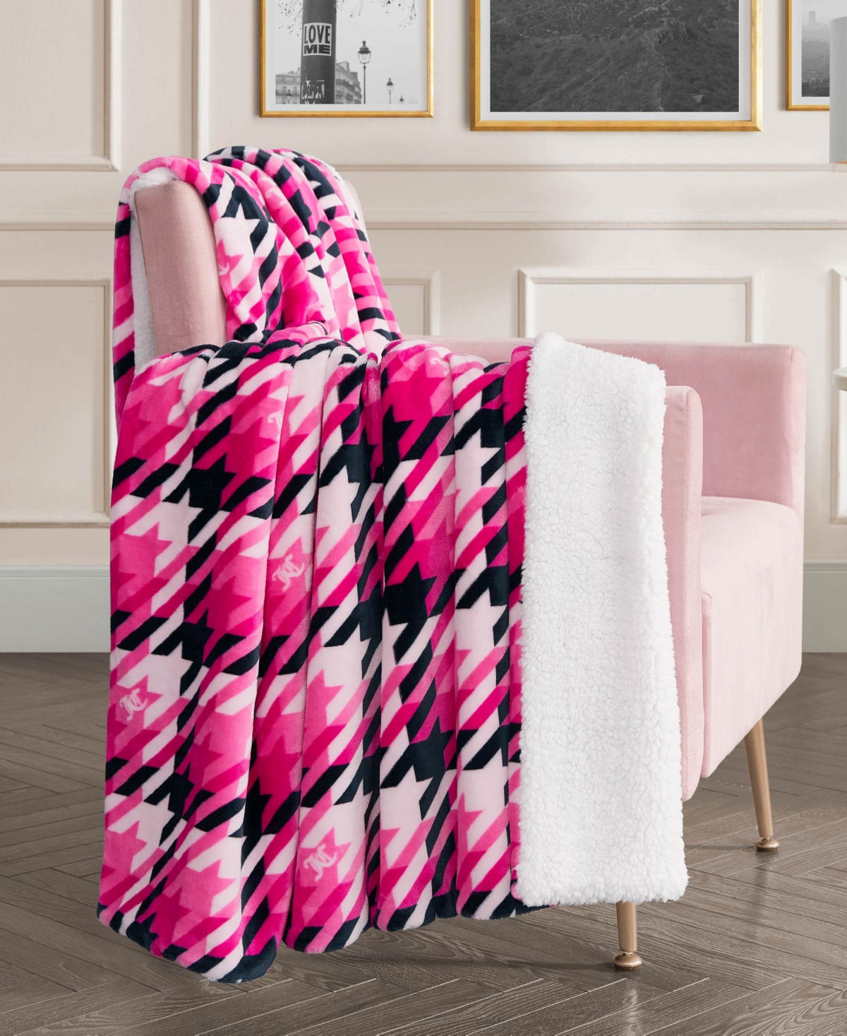 Juicy Couture Plush Reversible Sherpa Throw, 50"x 60"