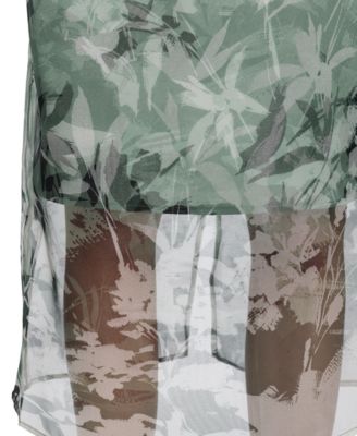 Women's Printed Organza Overlay Mock Neck Midi Dress