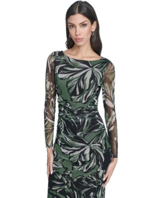 Women's Printed Mesh Long-Sleeve Dress