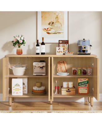60" Large MDF 4-Tier Shelves, Anti-Tip Device, Smooth Finish Buffet Cabinet Sideboard Table
