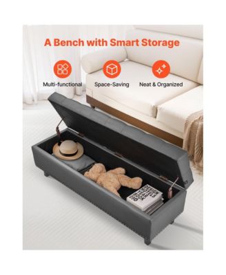 PU Leather Storage Ottoman Bench with Button Tufted Seat
