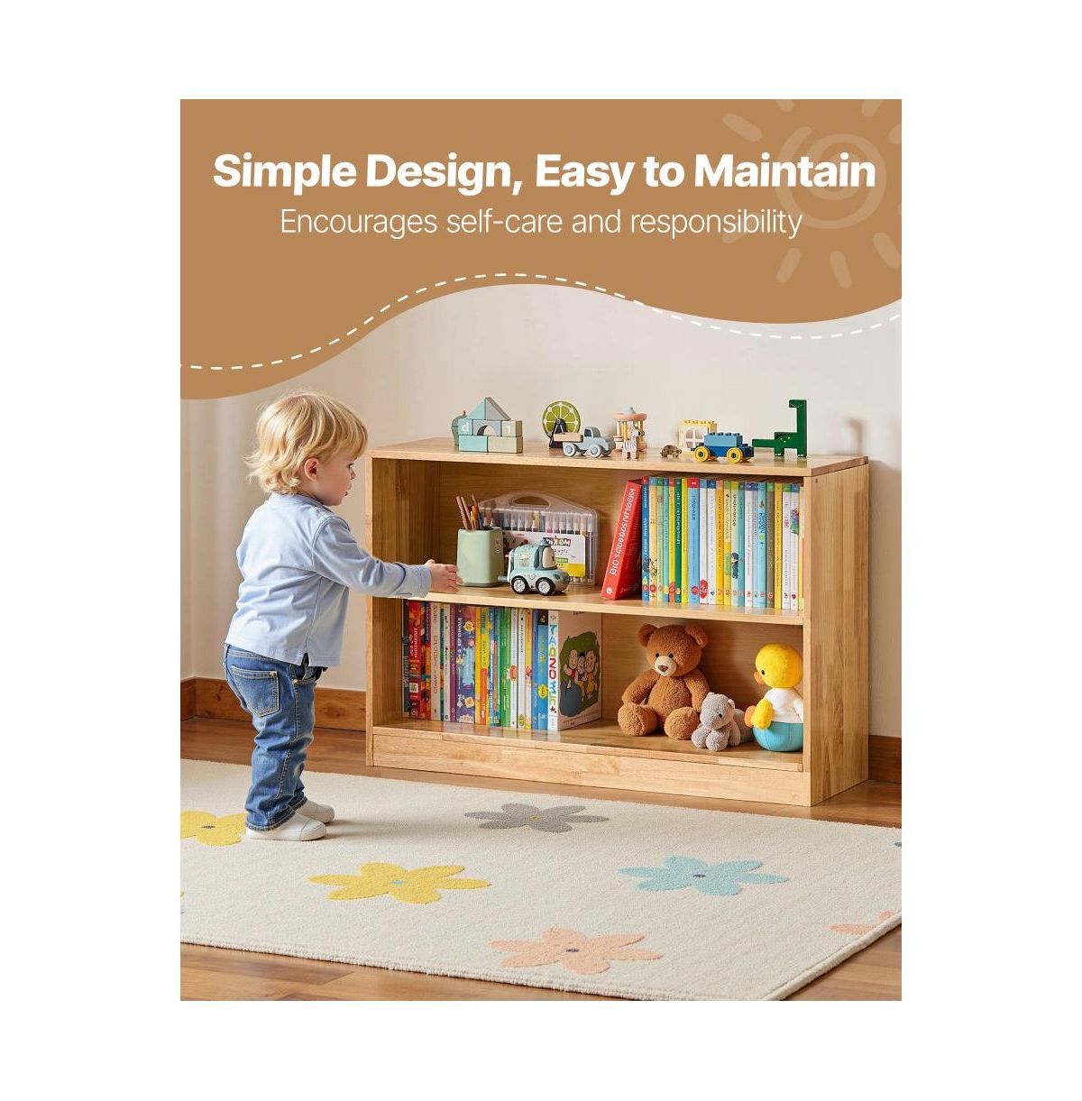 Slickblue 2-Tier Wooden Toy Storage Organizer with Dual Cubbies for Home Use