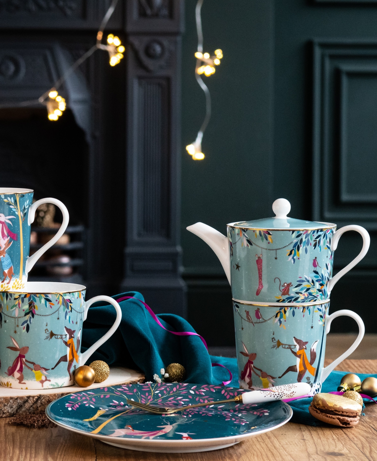 Portmeirion Sara Miller Woodland Tales Merry Band Tea For One In Green