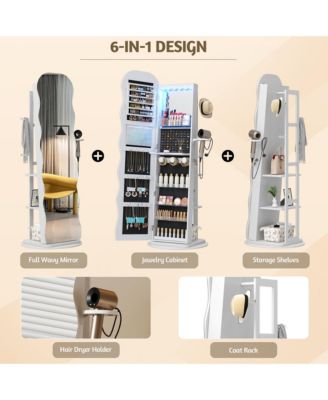 Lockable 360° Jewelry Armoire with Rotating Full Mirror