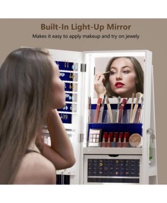 Full-Length Lockable Jewelry Armoire with Mirror Storage