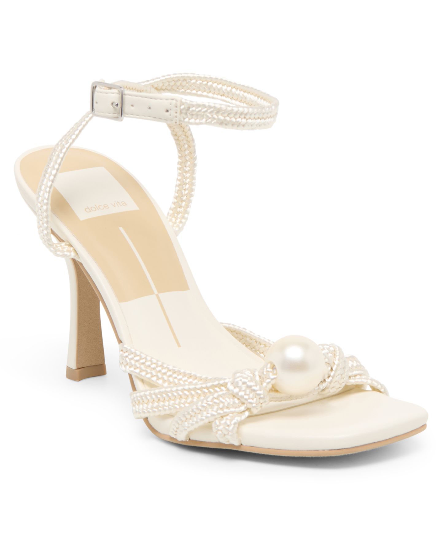 Женские туфли Dolce Vita Helle Imitation Pearl Strappy High Heels, цвет: Насыщенный белый атласный — фото 1