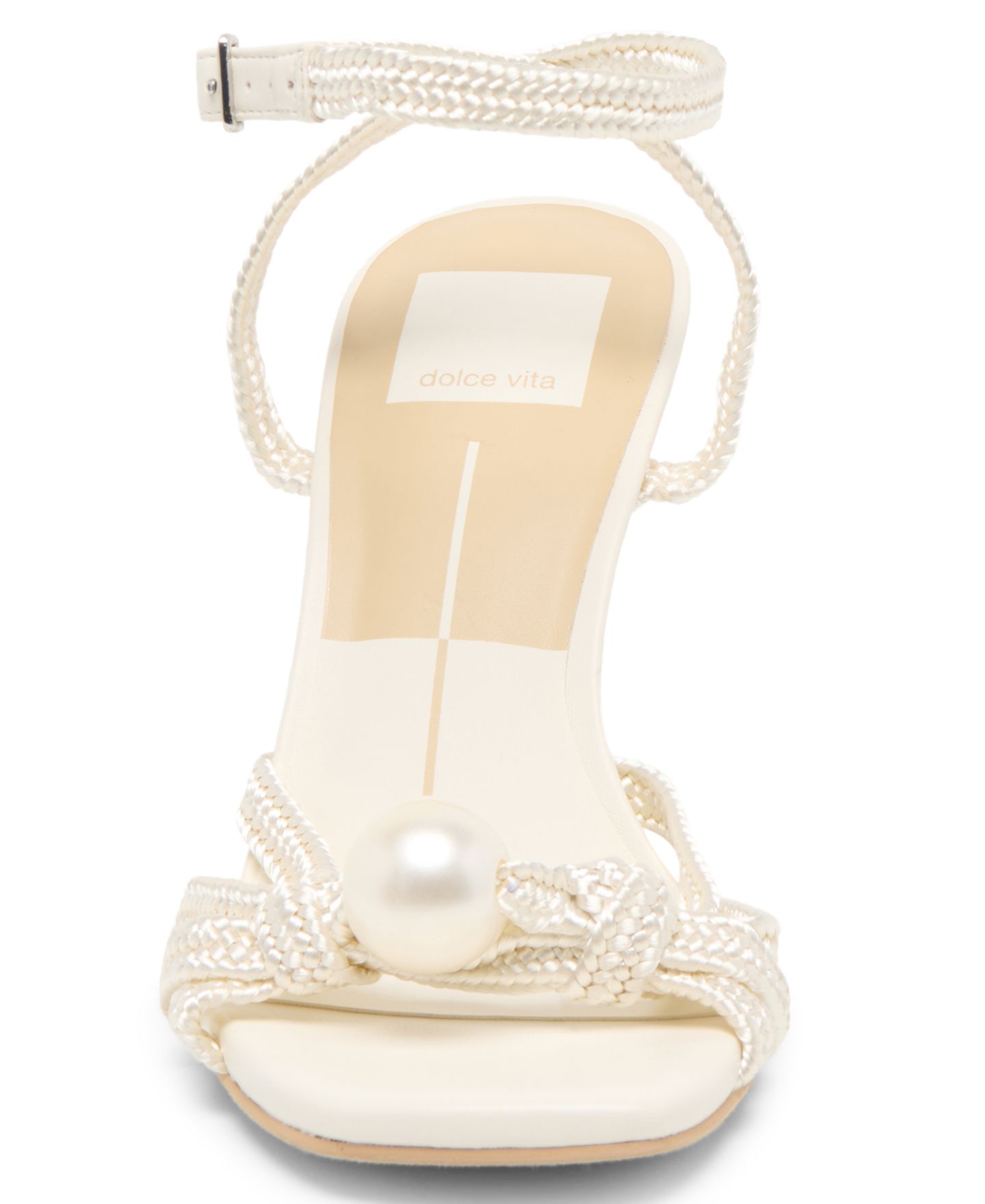 Женские туфли Dolce Vita Helle Imitation Pearl Strappy High Heels, цвет: Насыщенный белый атласный — фото 6