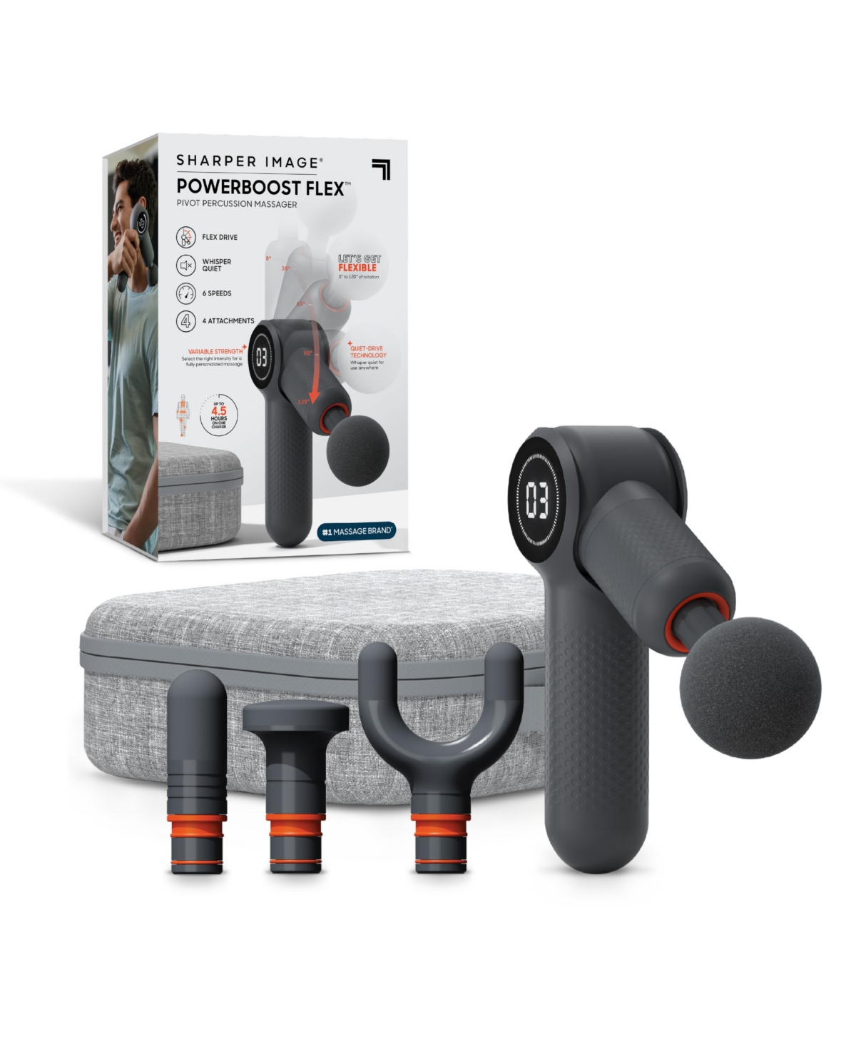 Sharper Image Powerboost Flex Pivot Percussion Massager In Gray