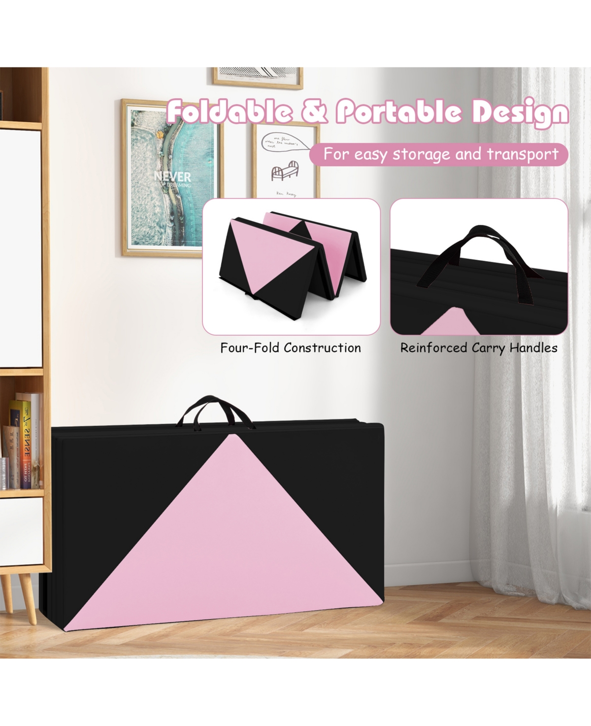 Sugift 8 Feet Pu Leather Folding Gymnastics Mat with Hook and Loop Fasteners