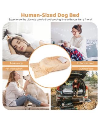 Washable Fluffy Human Dog Bed with Soft Blanket and Plump Pillow-Brown