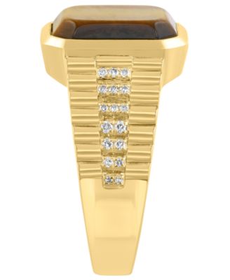 Men's Diamond (1/8 ct. t.w.) and Tigers Eye (4-1/2 ct. t.w.) Ring in Gold over Silver