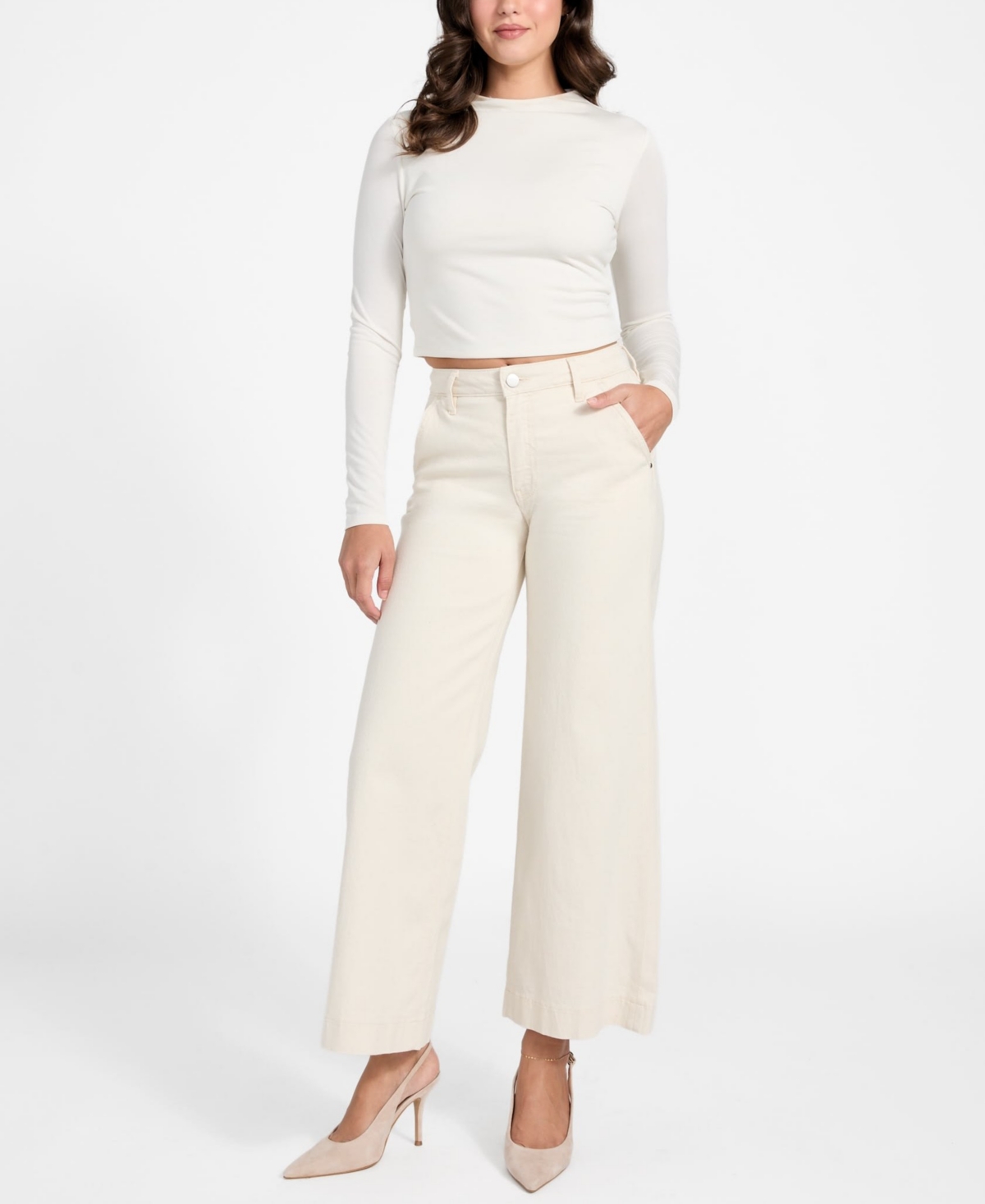 Guess Women's Wide Leg Stretch Denim Jeans In White