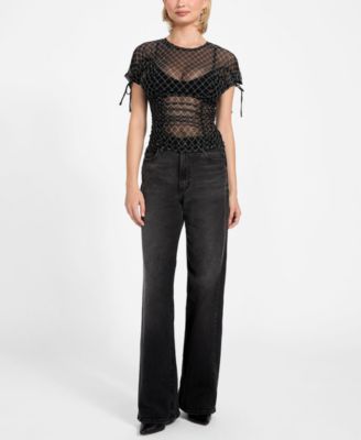 Women's Chain Mesh Logo Shirred Top