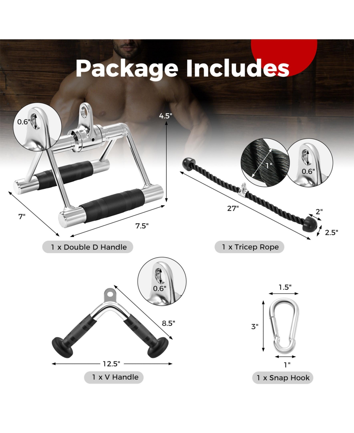 Sugift 3-Piece Cable Machine Attachment Set for Home Gym