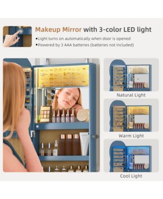LED Mirror Jewelry Cabinet with Lockable Storage Organizer