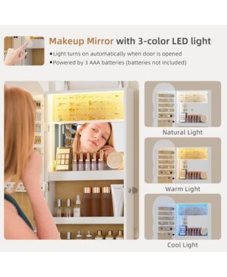 LED Mirror Jewelry Cabinet with Lockable Storage Organizer