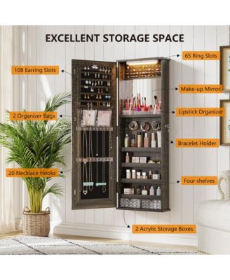 Farmhouse Jewelry Cabinet with Lockable Mirror & 10 LED Lights