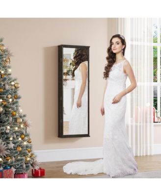 LED Lockable Jewelry Cabinet with Round Mirror & Storage Shelf