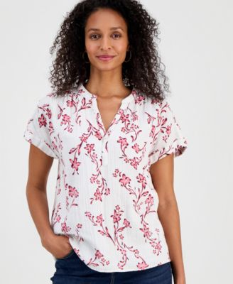 Style & Co - Women's Printed Split-Neck Popover Top