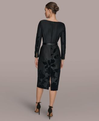 Petite Embossed Boat Neck Velvet Dress