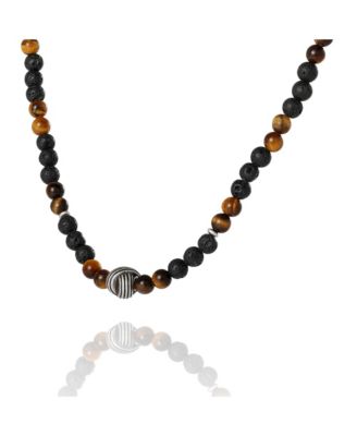 Men&acirc;€™s Lava Rock & Tiger Eye Beaded Necklace, 22''